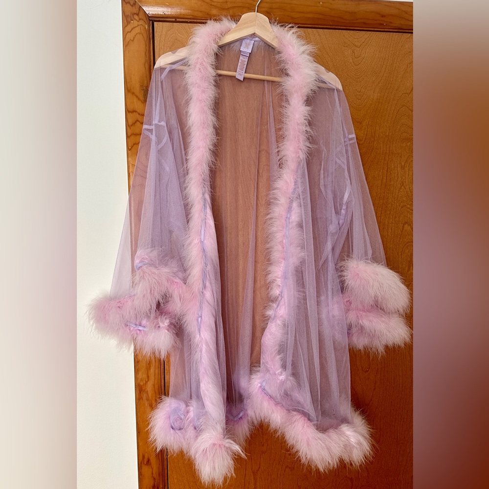 SAVAGE x FENTY Sheer Marabou Feather Trim Robe 2XL/3XL Purple Fairy Dust